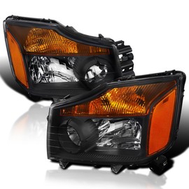 Spec-D Tuning Black Headlights Amber Compatible with 2004-2015 Nissan Titan, 2004-2007 Armada, L+R Pair Head Light Lamp Assembly