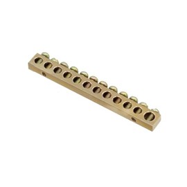 Earth Rail Screw Block Barrier Brass Strip 12 Terminal Positions for Electrical Distribution