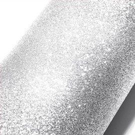 Stickyart Silver Glitter Wallpaper Peel and Stick Glitter Fabric Wallpaper Roll Self Adhesive Sparkle Contact Paper for Cabinets Dressers DIY Crafts Gift Wrapping Paper Party Decorations 15.8"x78.7"