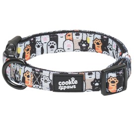 Cookie Paws Soft Neoprene Padded Dog Collar for Small Dogs | Comfortable, Adjustable, Quick-Release, Durable, Breathable, Easy Clean, Cute, Fancy | Paws | Black White