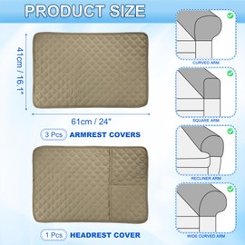 sourcing map 4Pcs Sofa Armrest Covers, Armchair Covers with Side Storage Pocket Waterproof Recliner Chair Protector Anti-Slip Couch Arm Headrest Furniture Protect for Home Living Room, Camel