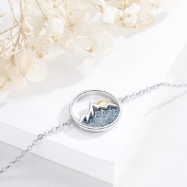 TRISHULA Mountain Bracelet for Women 925 Sterling Silver Sunrise Link Bracelet Turquoise Bracelet Mountain with Turquoise Bracelet Nature Jewelry Gift for Friendship Birthday, adjustable, Sterling