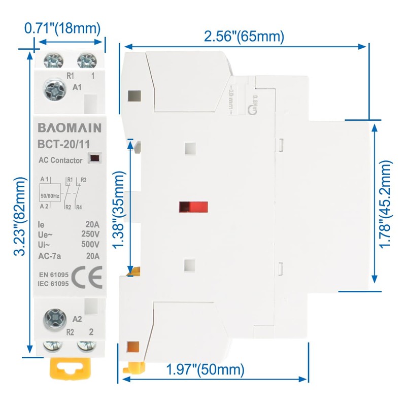 Baomain 110V AC 2-Pole Modular Contactor, 20A 1NO1NC Normally Open