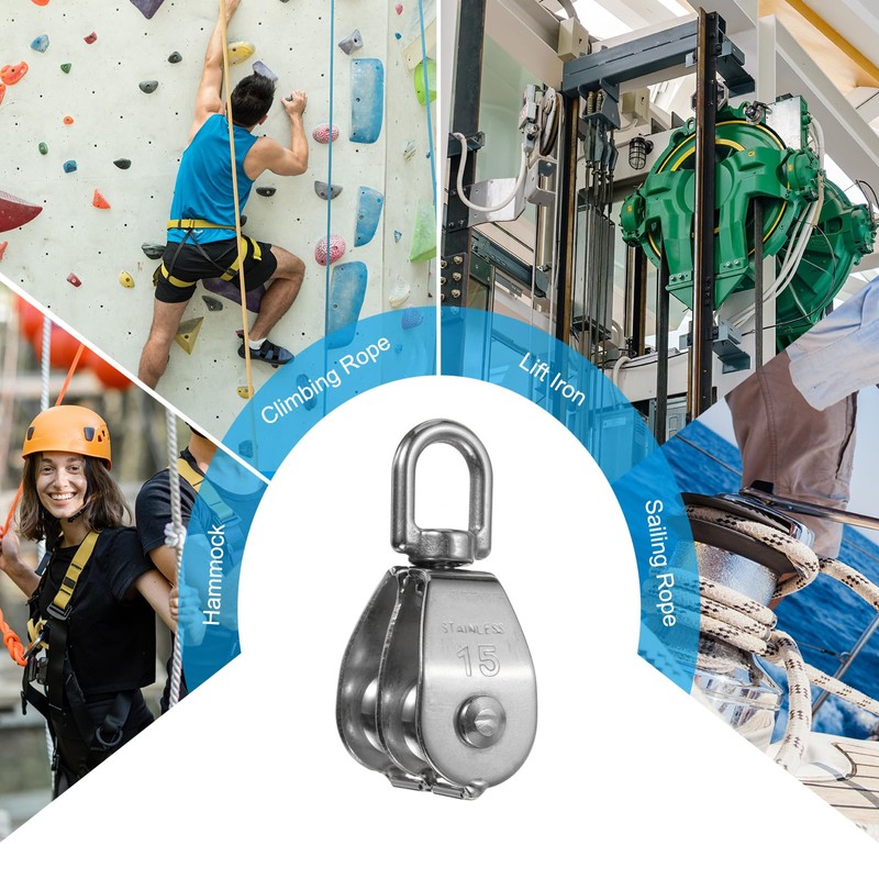 PATIKIL M15 Double Pulley Block, 2 Pack 304 Stainless Steel