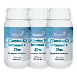 3 Pack Suplemento Vitamina C Vitamina D3 Zinc 180 Caps Total