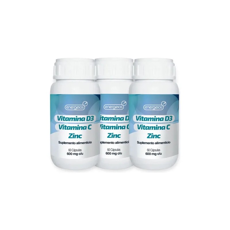 3 Pack Suplemento Vitamina C Vitamina D3 Zinc 180 Caps
