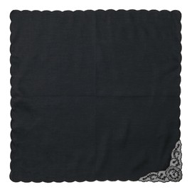 Intermode 40007001 Ladies Ladies Formal Corner Lace Handkerchief Women's Ceremonial Handkerchief, Black