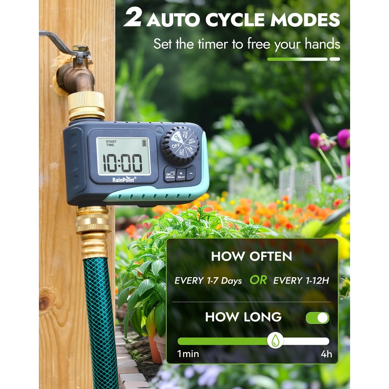 RAINPOINT Sprinkler Timer with Brass Inlet & Outlet, Programmable Hose