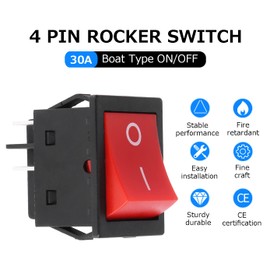 Interruptor de bote oscilante de 4 pines ON-Off, 30A Máquina soldadora soldadora Tipo de bote de 4 pines ON/OFF, IP65 impermeable y resistente al polvo(1PCS)