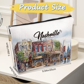 Luvsweets Nashville Travel Gifts Makeup Bag, Watercolor Nashville City Cosmetic Bag, Travel Essentials Souvenir Gifts for Nashville Lovers Travellers Women Girls Birthday Bachelorette Party Favors