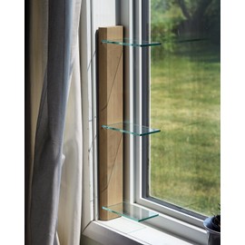 Daniel's Plants 3 Tiered Window Sill Plant Shelf (Real Wood & Glass) | Renter Friendly Window Shelves | Removable Indoor Plant Stand with Hook-and-Loop | Easy Setup | Solid Wood (Prairie Sand)