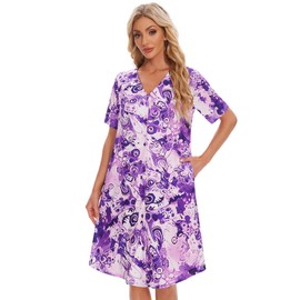 ETOSELL Moo Moos Nightgowns for Women with Pockets Button Down Sleepshirt Short Sleeve House Dress Floral Print Mumu Dresses