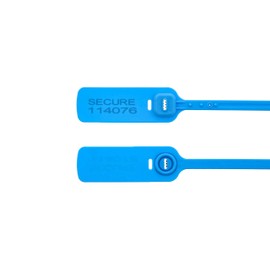 19 Inch Standard Blue Pull Tight Plastic Seal with Steel Locking Piece - 100 Pack