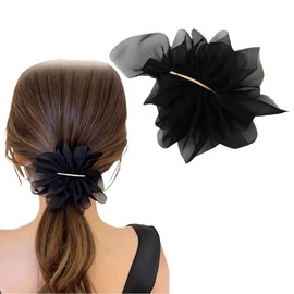 WENJESO Chiffon Flower Hair Clip, Women's, For Summer, Back Hair, Ponytail, Simple Spring Clip, Hair Accessories-bk