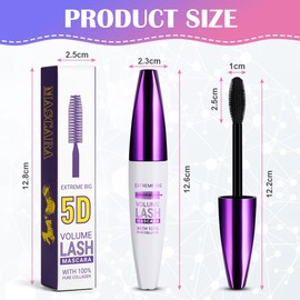 Extreme Big 5D Volume Lash Mascara, Black Silk Fiber Eyelash Mascara, Volume Mascara with Big & Soft Mascara Brush, Lash Volumizing and Thickening Mascara, No Smudge Mascara with False Lash Effect