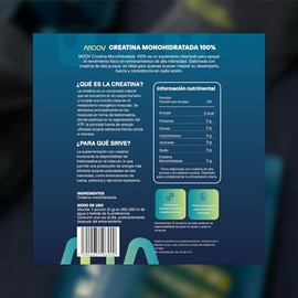 MOOV Creatina Monohidratada 500g | 100 Porciones | Sin Sabor | Alta Pureza | Fuerza y Recuperación Muscular | Suplemento deportivo