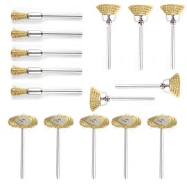 Set of 15, 0.1 inch (3 mm) Shaft Router Brush, Brass, Router Brush, 3 Types, Robinson Brush, Bowl Type, T-Shape, Pen Type, Mini Router, Brush, Polishing Brush, Grinding Tool, Rotation Tool,