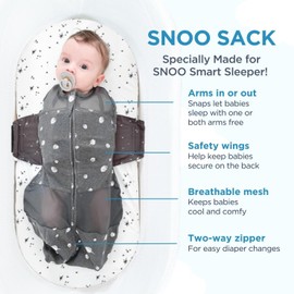 Happiest Baby SNOO Sleep Sack - 100% Organic Cotton Baby Swaddle Blanket - Doctor Designed Promotes Healthy Hip Development (Ivory Planets Black Wings, Small)