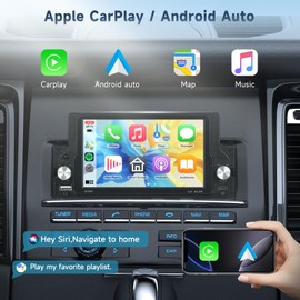 Upgrade Single Din Car Stereo Wireless CarPlay/Android Auto, 5.9" HD IPS Touchscreen, Bluetooth 5.0, SWC, Type-C USB Charging+ Backup Camera