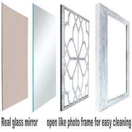 Wocred Set of 4 Mirrors Square Wall Mirror,Gorgeous Rustic Farmhouse Accent Mirror,Rustic White Color Entry Mirror for Bathroom Renovation,Bedrooms,Living Rooms and More(12”x12”4pcs)