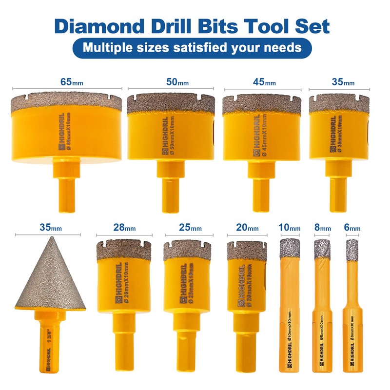 HIGHDRIL Diamond Drill Bits Kit with Triangle Shank for Porcelain