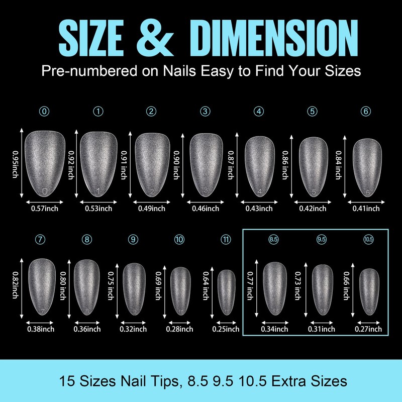 TOMICCA Almond Artificial Nail Tips, Pack of 360 Tips for