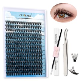 GEMERRY Mixed Lash Extension Kit - Long Cluster Lashes With Bond and Seal for DIY Eyelash Extensions at Home (40D-D, Mix 8-16)