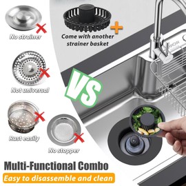 Anlige Kitchen Sink Drain Strainer,3 in 1 Pop Up Kitchen Sink Stopper,Made of Brass Material,with an Extra Basket Strainer,Sink Bounce Core Drain Strainer,Universal for US Standard 3-1/2 Inch,Black