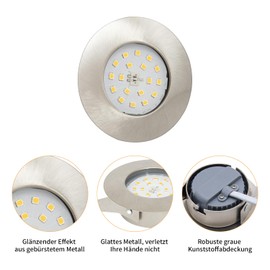 Wondlumi Pack of 6 LED Recessed Spotlights IP44 Bathroom LED Spotlights 230 V 5 W Neutral White Round Nickel Ceiling Spotlights 30 mm Flat 500 lm, Not Dimmable