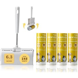 Large Surface Lint Roller Extra Sticky Refills, Total 240 Easy Tear Sheets, Insert Tube Measures 1.5" and Fits Most Supersize 6.3'' Wider Lint Roller, Works Great On Pet Hair(Pack of 4) - Size: 1 Roller + 4 Refills, Color: default