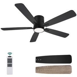kadision 48 inch Flush Mount Ceiling Fans with Lights, 6-Speed Reversible Quite Motor, 6CCT Light Brightness Adjustable, Morden Low Profile Ceiling Fan for Bedroom Living Room, Black
