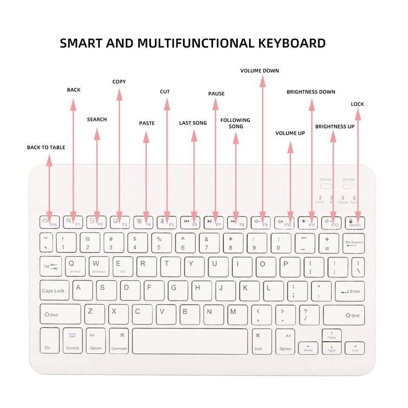 Tablet Keyboard QWERTY Layout Auto Sleep Ultra Slim BT Connection