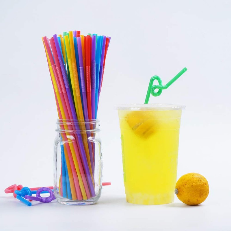 200 Pcs Colorful Plastic Long Flexible Straws.(0.23'' diameter and 10.2"