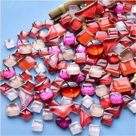 BTMIEY 200g Colorful Crystal Mosaic Tiles Small Mini Mosaic Tiles for Crafts Bathroom Kitchen Home Decoration DIY Art Projects (Red Series)