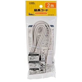 2 m Extension Cord Straight Plug White