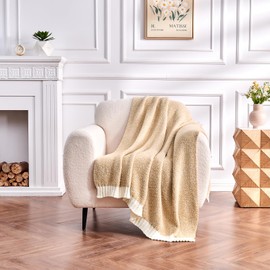 CozeCube Melange Blanket, Ultra Soft Khaki Tan and White Throw Blanket, Warm Cozy Knit Fuzzy Plush Reversible Throw for Couch Bed Sofa, 50"x60"