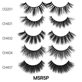 Laflare 5 STYLES 3D Cashmere False Eyelashes Multipack, Ultra Soft, Glam, Luxurious, Cruelty-Free, Reusable, Fake Eyelashes 5 Pairs Value Pack (MSR5P)