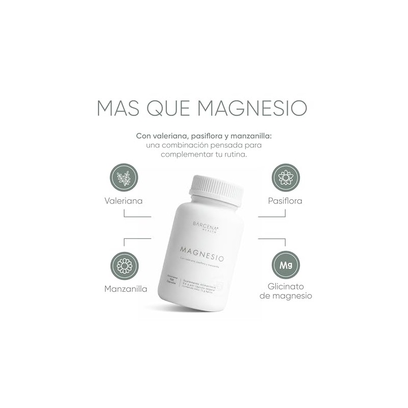 Glicinato Magnesio 400mg 120 Cápsulas Veganas Valeriana Pasiflora Manzanilla Suplemento