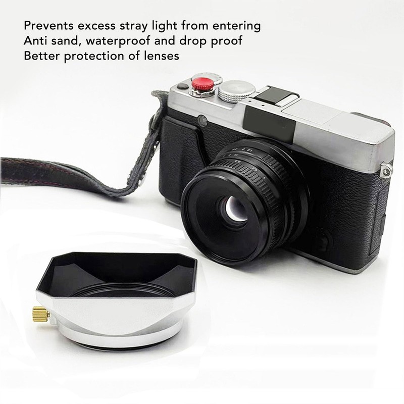 52mm Lens Hood, Retro Silver Square Lens Hood Shade for