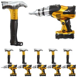 Abaodam Pack of 12 Aluminium Foil Balloons, Birthday Party Accessories, Decorations for Construction Parties, Inflatable Hammer Balloons, Cartoon Foil Balloons, Electric Drill Repair