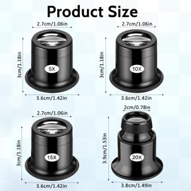 JIYIN 4 Pieces Watchmaker's Magnifier, 5x/10x/15x/20x Eye Magnifier Glass Eyepiece Jewellery Magnifier Jeweler Eyepiece for Repair Diamonds Watch Stamps Electricians Sewing Crafts