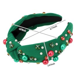 Christmas Headband for Women Pearl Knotted Headband Sparkly Rhinestone Pearls Top Knotted Headbands Holiday Headbands Fashion Accessories Cute Green Hair Bands for Women Girls