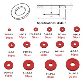 CONPHERON 690 Pieces Red Steel Paper Fibre Flat Washers Set Insulation Washer Fibre Washer Assortment Kit M2 M3 M4 M5 M6 M8