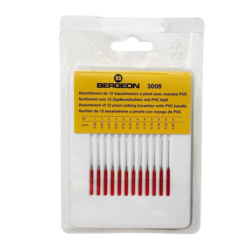 Bergeon 3008 Assortment of 12 Cutting Broaches with Handle -