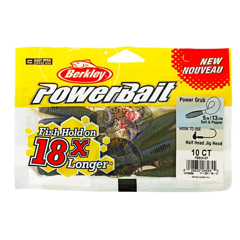 Berkley Powerbait Power Grubs Fishing Bait, 5", Salt & Pepper,