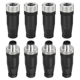sourcing map 5 Pin M12 Male & Female Aviation Wire Connector, 4 Set Waterproof IP67 Circular Connector for Networks Instruments Computer