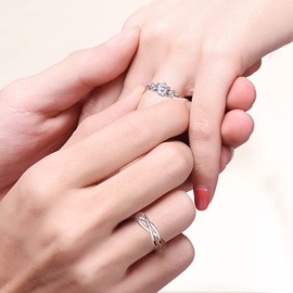 Engagement Rings Pair 925 Sterling Silver Love Heart Partner Rings Wedding Rings Wedding Engagement for Men and Women Adjustable Size Carven Lovers Promise Rings Jewellery Gift, Sterling Silver