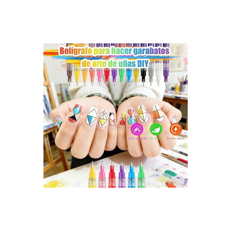 12 Rotuladores para Uñas 3D Secado Rápido, Decoración Nail Art