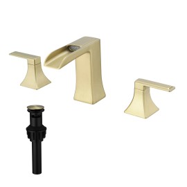 8 Inch Modern Brass Waterfall Bathroom Faucet Widespread Sink Faucet Pop-up Drain Two-Handle Design 3-Hole Ceramic for HotelsColor: Nickel, Surface Finishing: Brushed Nickel