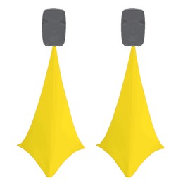 2x spandex stretch speaker stands scrims, DOUBLE SIDED tripod cover (yellow)